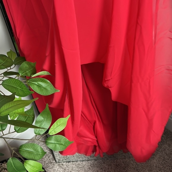 INDIGO ROSE 🌹 Floor Length Red Gown with Ruffle Neck and Short Sleeve NWT - Picture 8 of 9